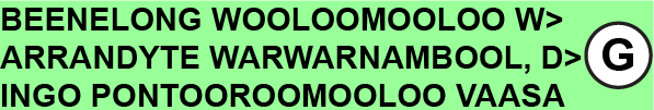 Graphical depiction of the name "Dingo Pontooroomooloo Vaasa Silvaan Beenelong Wooloomooloo Warrandyte Warwarnambool".