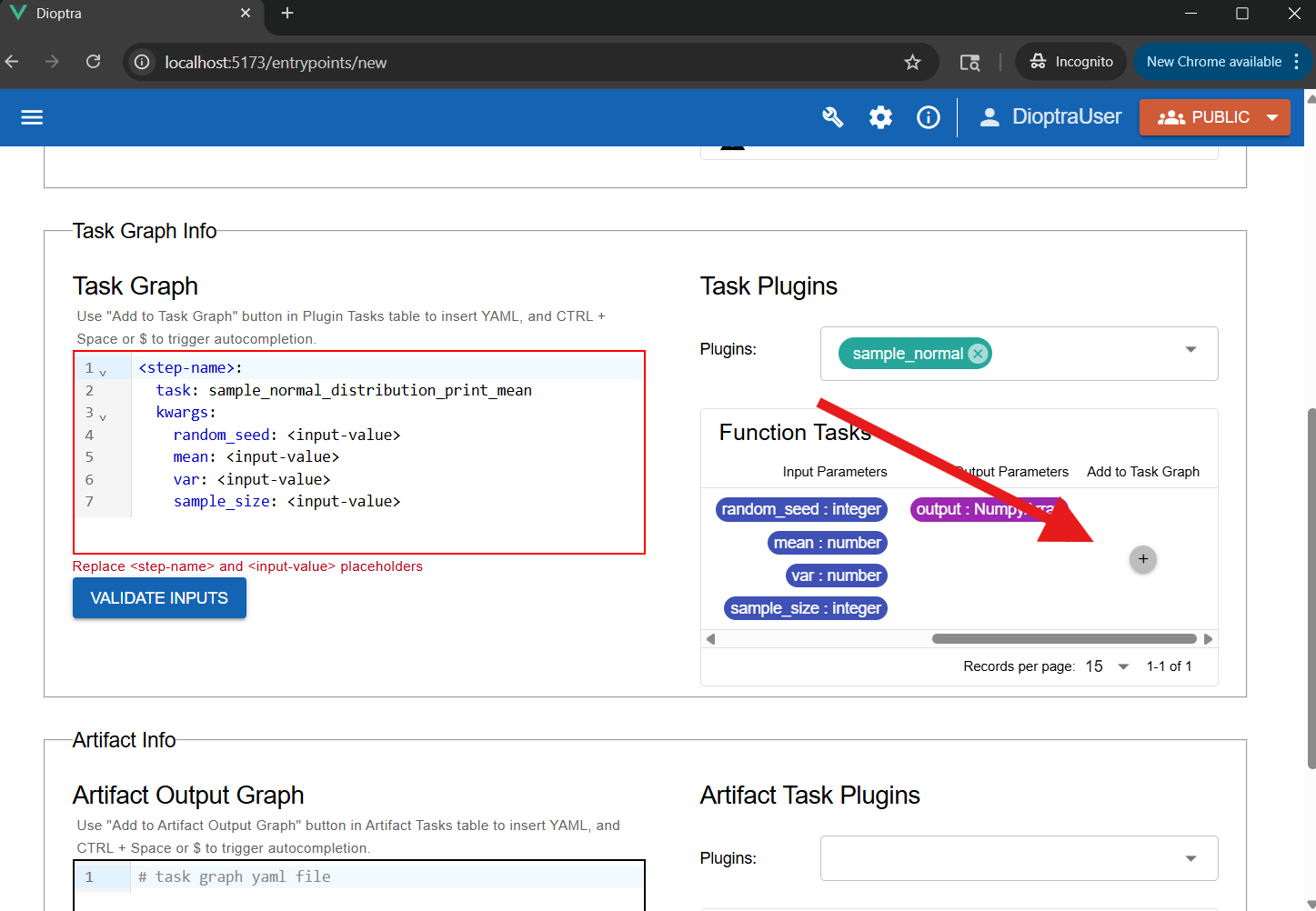 Screenshot of adding sample_normal to Entrypoint 2.