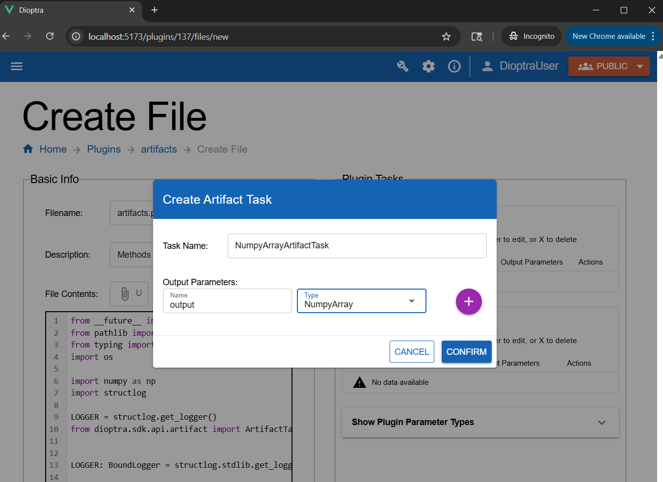 Screenshot of a job producing an artifact.
