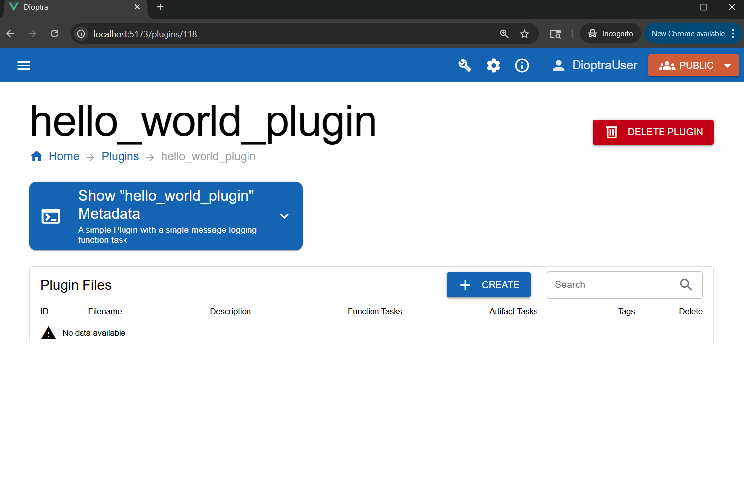 Screenshot of the plugin creation / registration modal