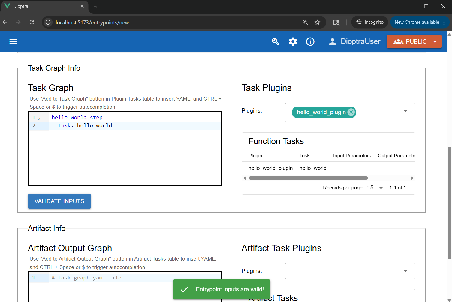 Screenshot of the Entrypoint creation screen showing the YAML editor.