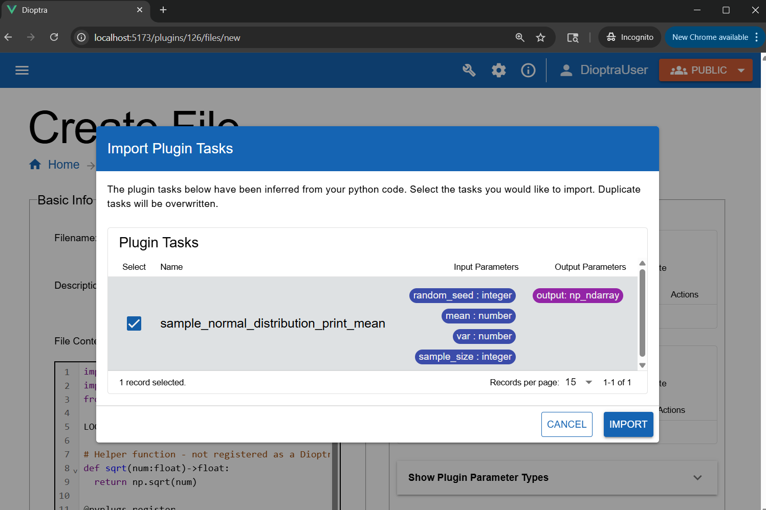 Screenshot of the "Import Function Tasks" button.
