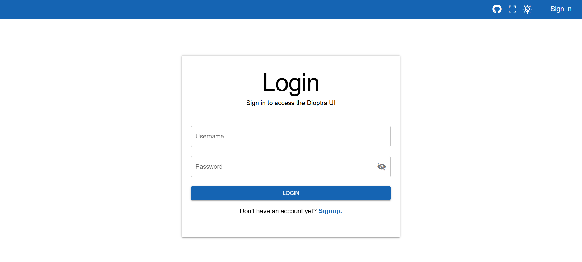 Dioptra login screen