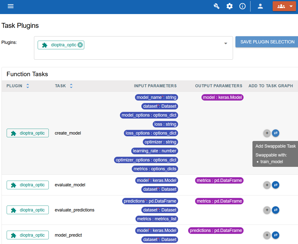 Screenshot of adding a swappable task