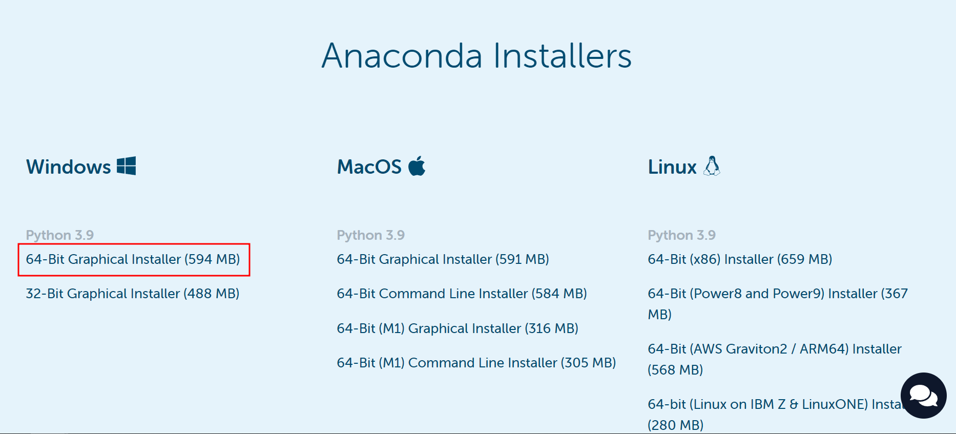 Link to Windows download for Anaconda