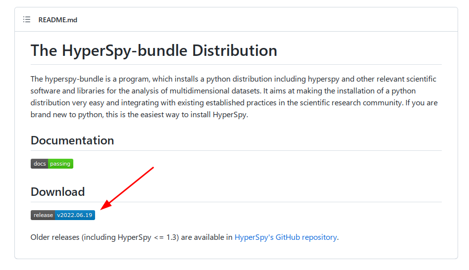 Link to download the standalone HyperSpy bundle