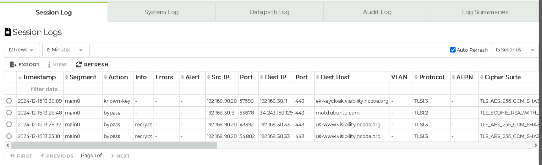 A screenshot of Mira's user interface showing that the traffic has been separated as a separate flow, for which the key is not known.