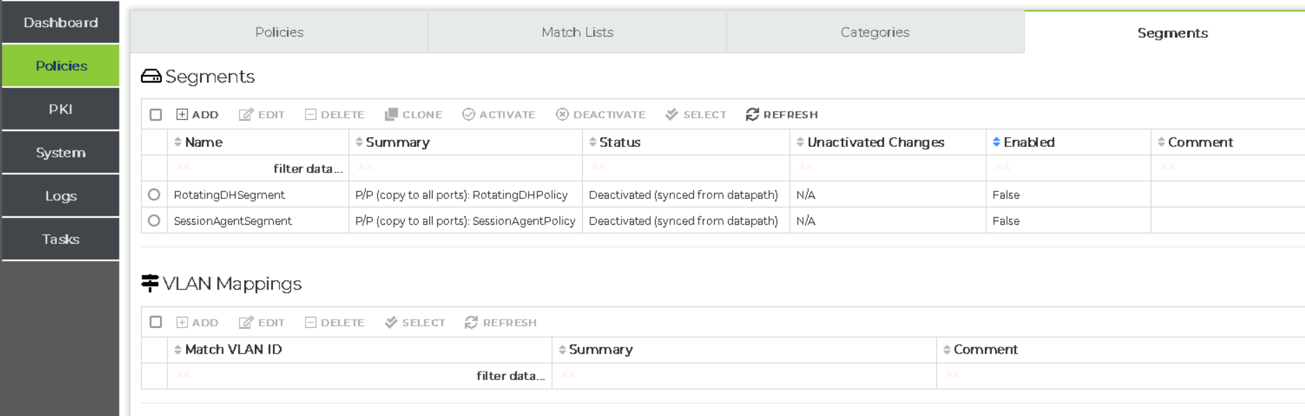 Image showing the Segments page.