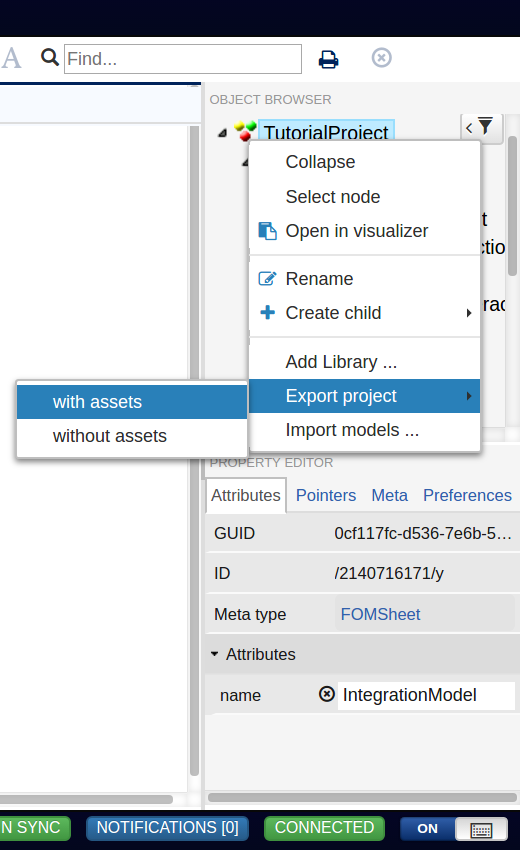 Figure 5: Export a Project form the Object Tree