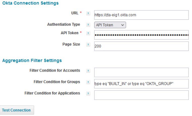 This screenshot shows the configuration for integration with Okta.