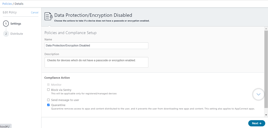 This screenshot shows the first part of a Data Protection policy.