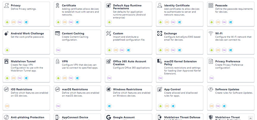 This screenshot shows examples of types of configurations.