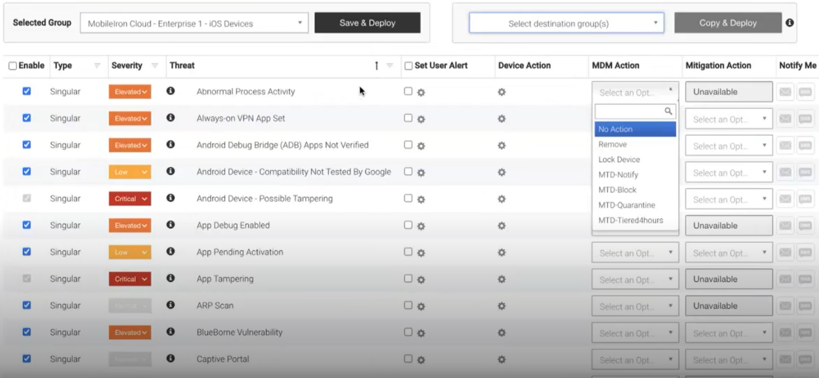 This is a screenshot of the Zimperium admin console.