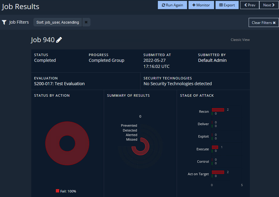 This is a screenshot of example results from running an MSV evaluation.