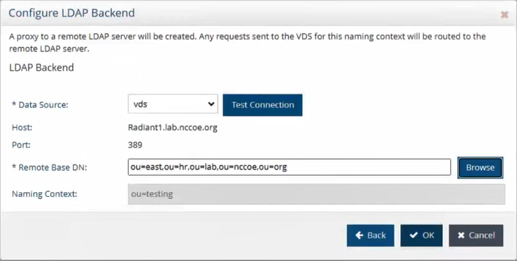 This screenshot shows an example of configuring an LDAP backend.